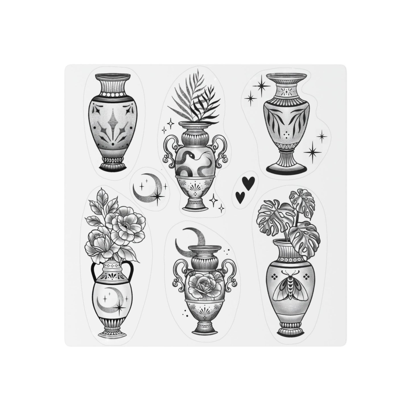 Victorian Vase Temporary Tattoo Set — Botanical Antique Vase Designs