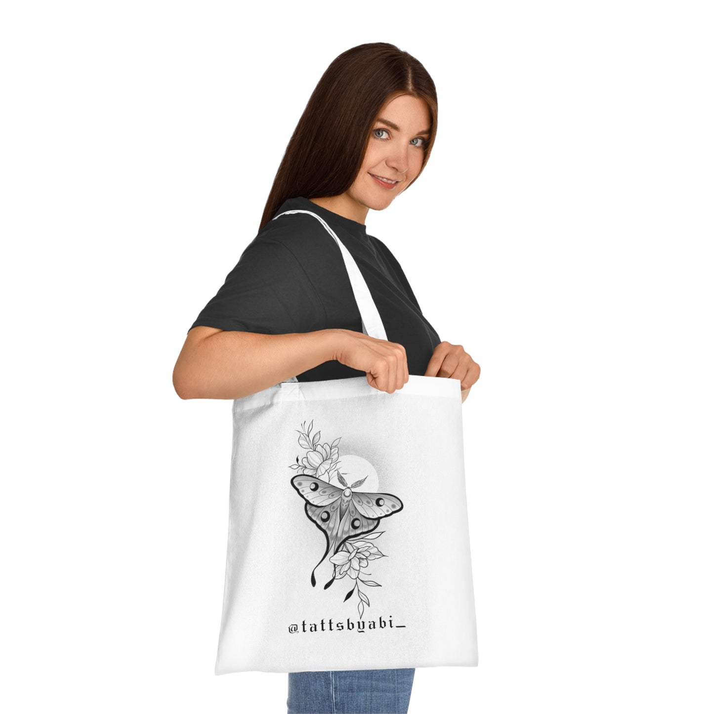 Moth and flowers Tote Bag | Eco-Friendly Shopping Bag, Art Tote, Gift for Her, Book Bag, Holy Heart Design