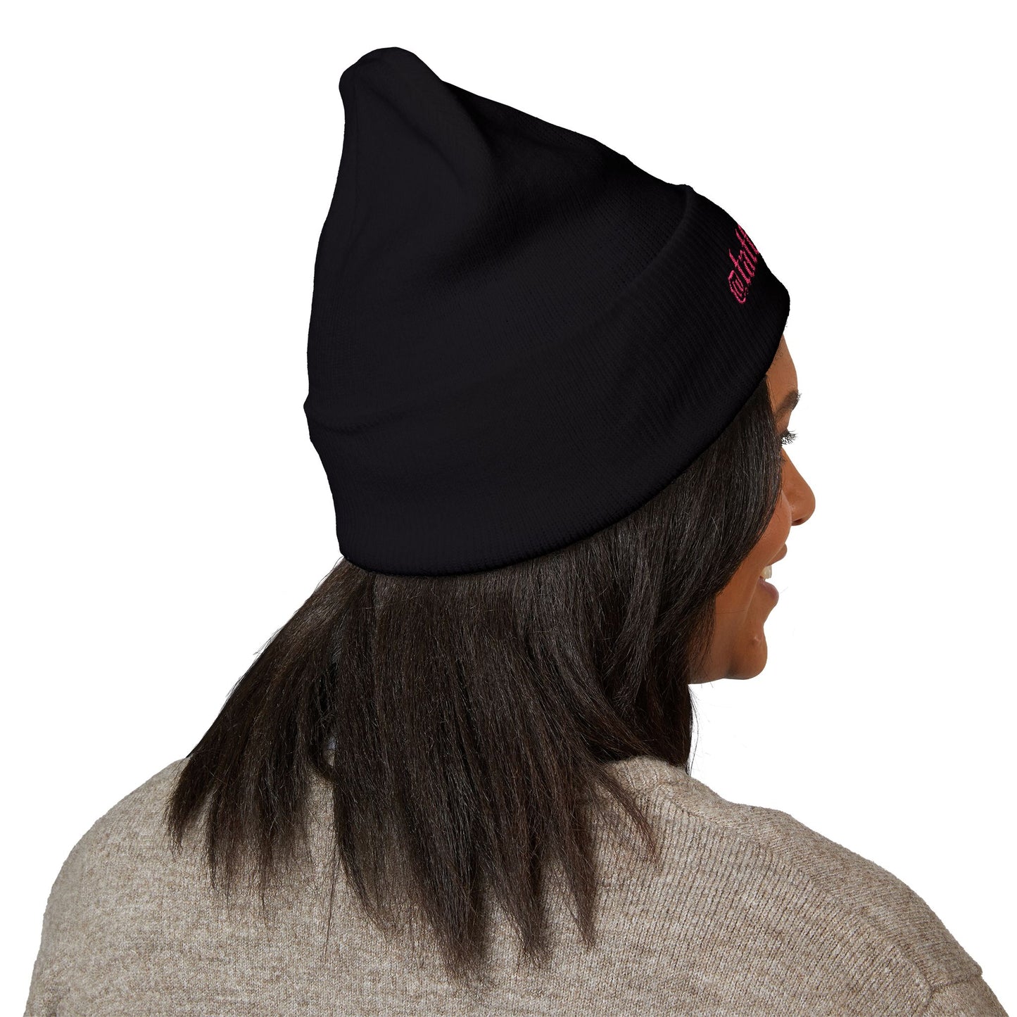 Embroidered Cuffed Beanie — @tattsbyabi_ Pink Script