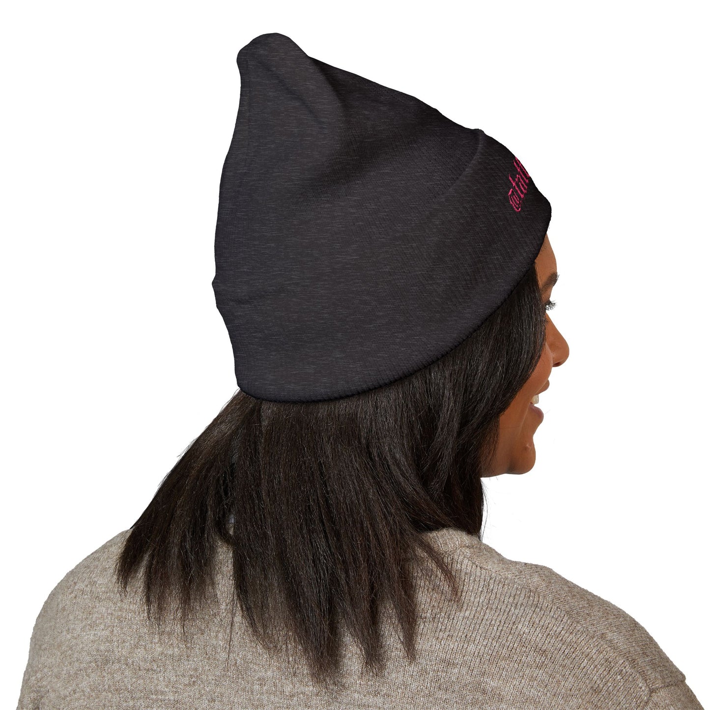 Embroidered Cuffed Beanie — @tattsbyabi_ Pink Script