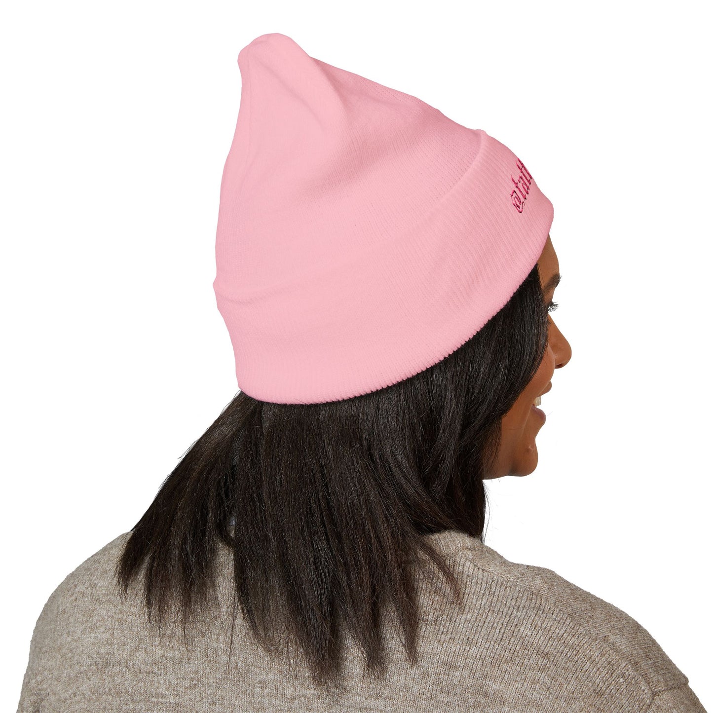 Embroidered Cuffed Beanie — @tattsbyabi_ Pink Script