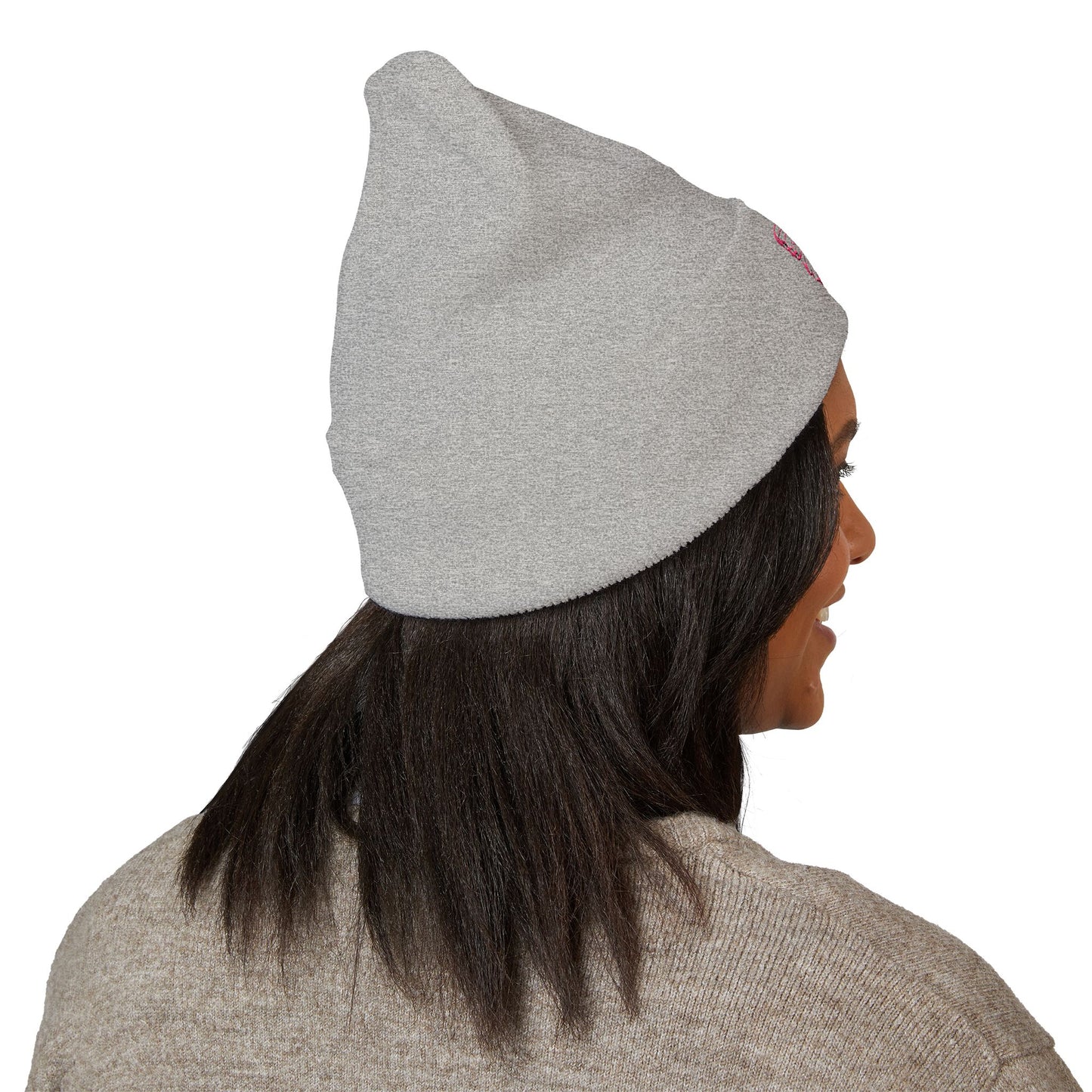 Embroidered Cuffed Beanie — Butterfly (pink)