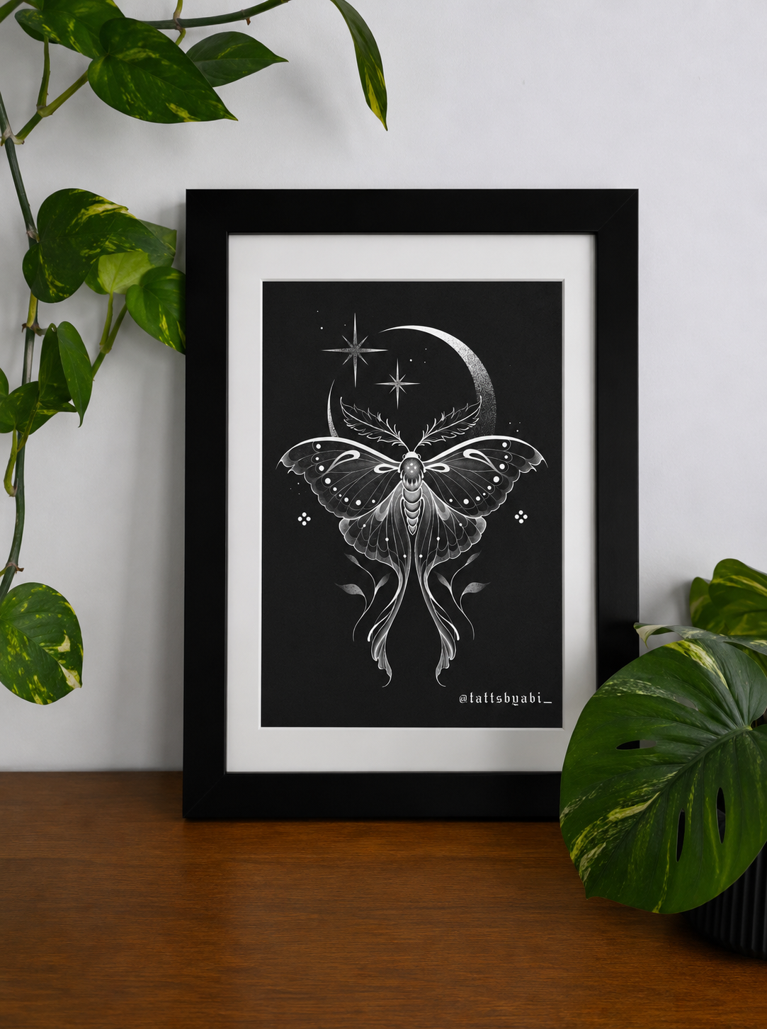 Black Moth and Moon - Print