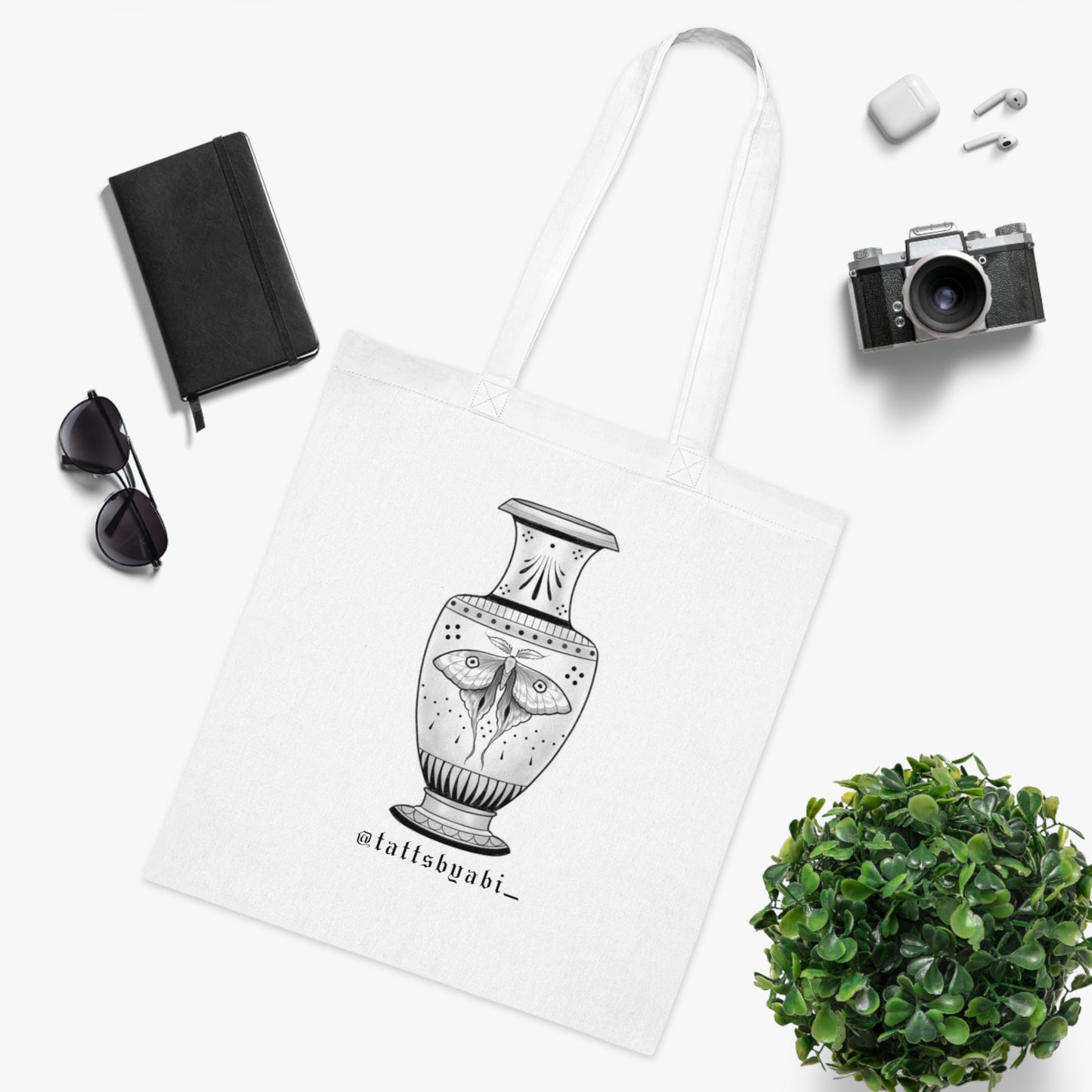 Moth Vase Tote Bag | Eco-Friendly Shopping Bag, Art Tote, Gift for Her, Book Bag, Holy Heart Design