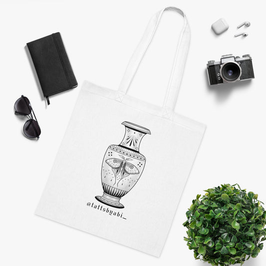Moth Vase Tote Bag | Eco-Friendly Shopping Bag, Art Tote, Gift for Her, Book Bag, Holy Heart Design