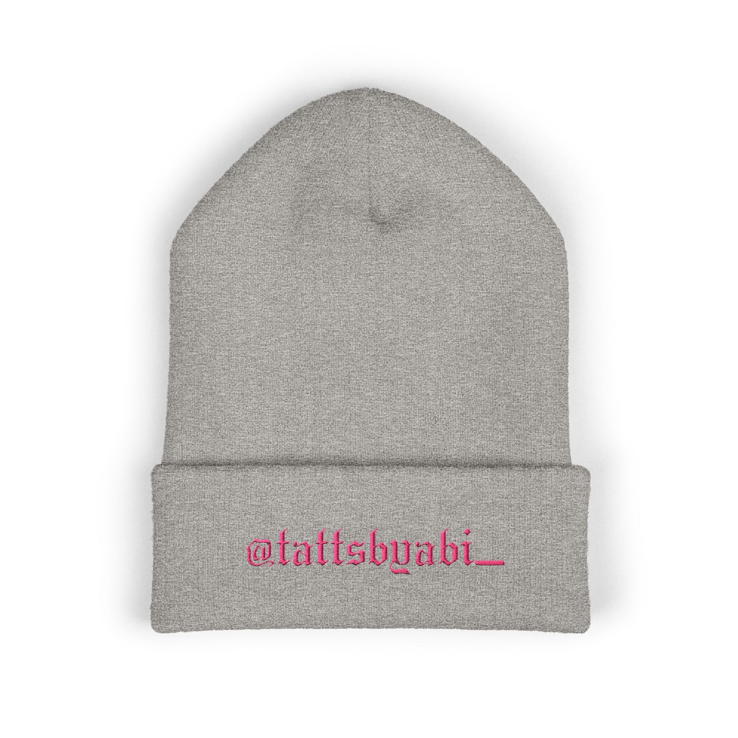 Embroidered Cuffed Beanie — @tattsbyabi_ Pink Script