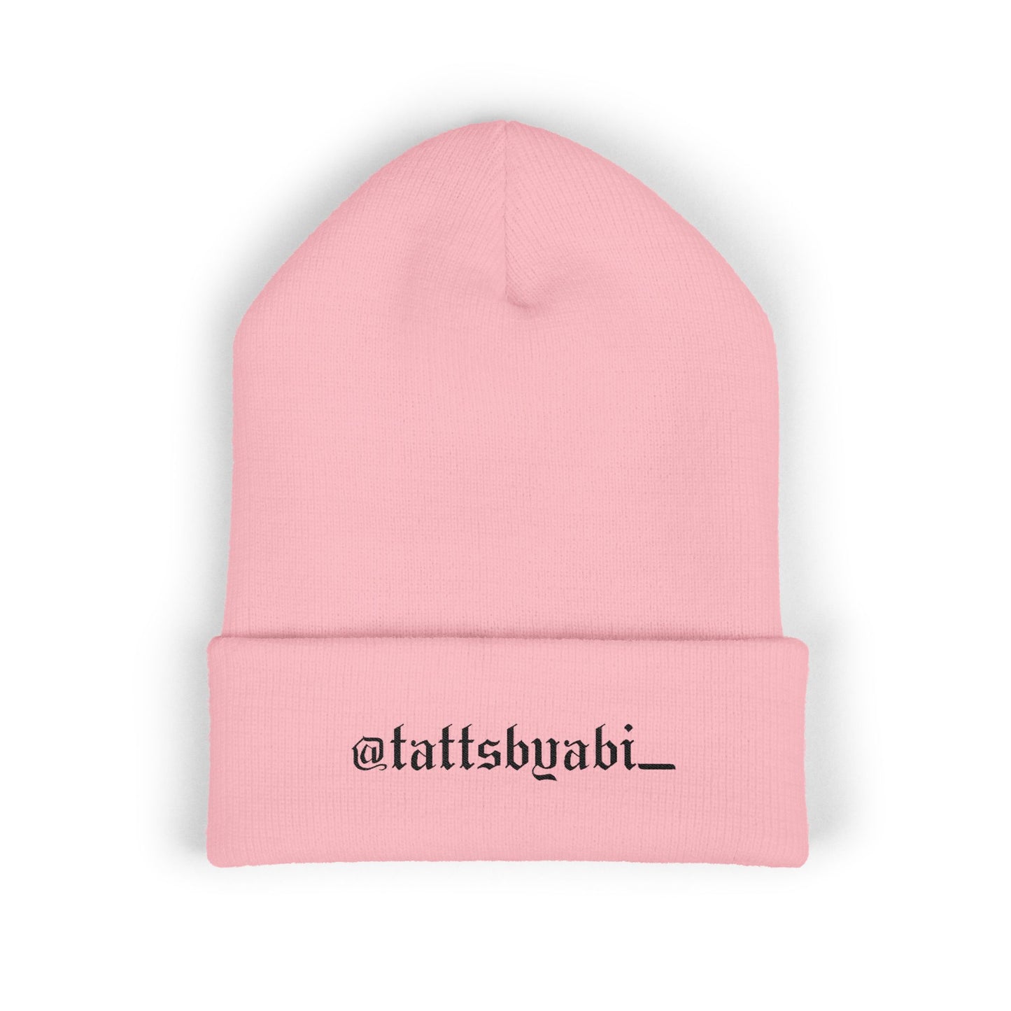 Embroidered Cuffed Beanie — @tattsbyabi_ black script