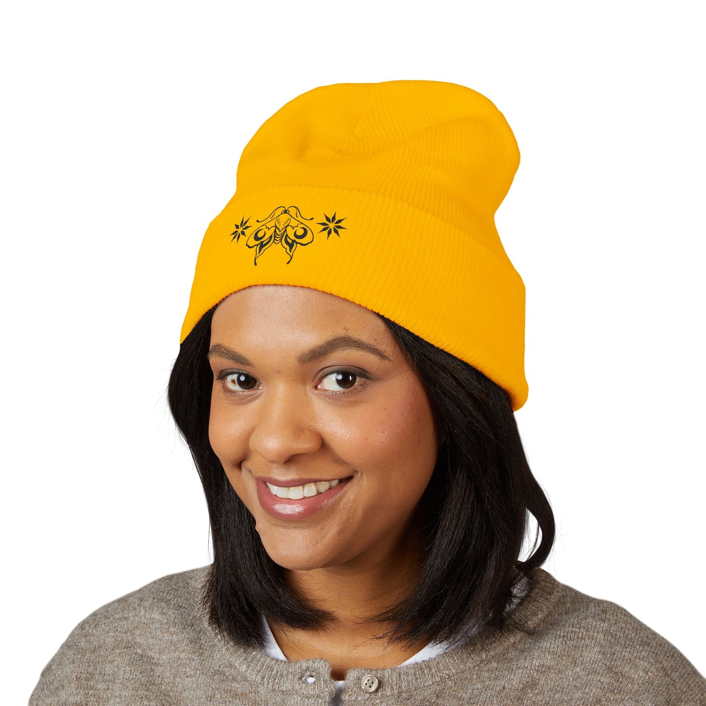 Ornamental moon moth - Embroidered Cuffed Beanie