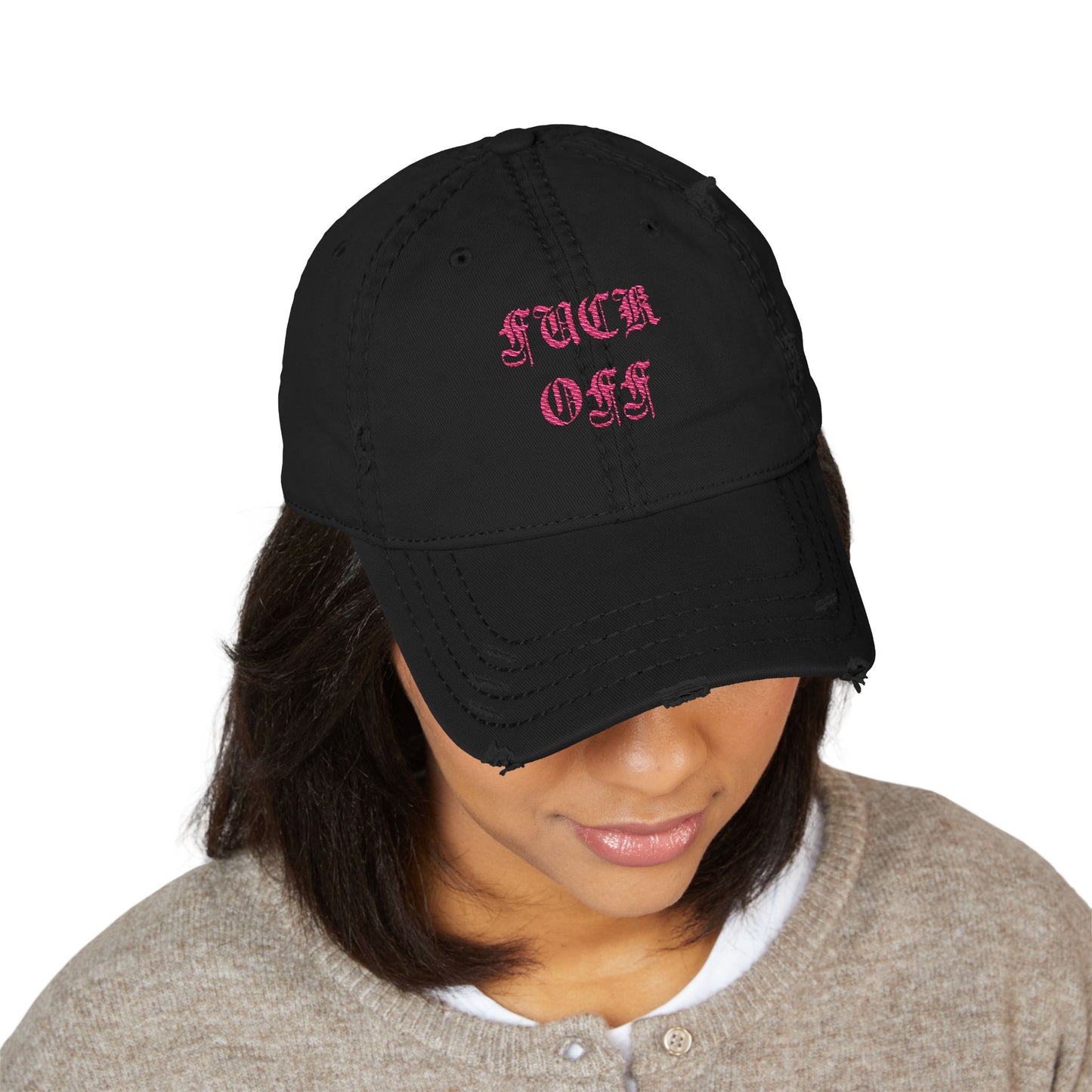 Fuck Off Embroidered Distressed Dad Hat