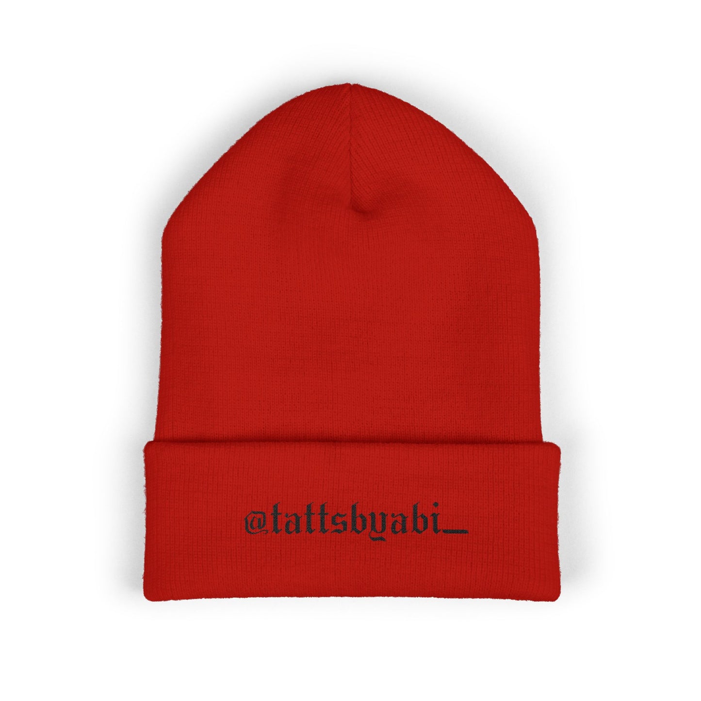Embroidered Cuffed Beanie — @tattsbyabi_ black script
