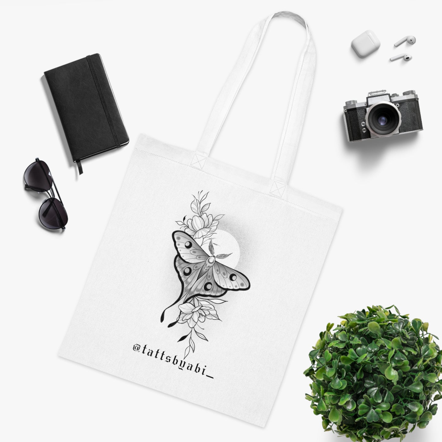 Moth and flowers Tote Bag | Eco-Friendly Shopping Bag, Art Tote, Gift for Her, Book Bag, Holy Heart Design