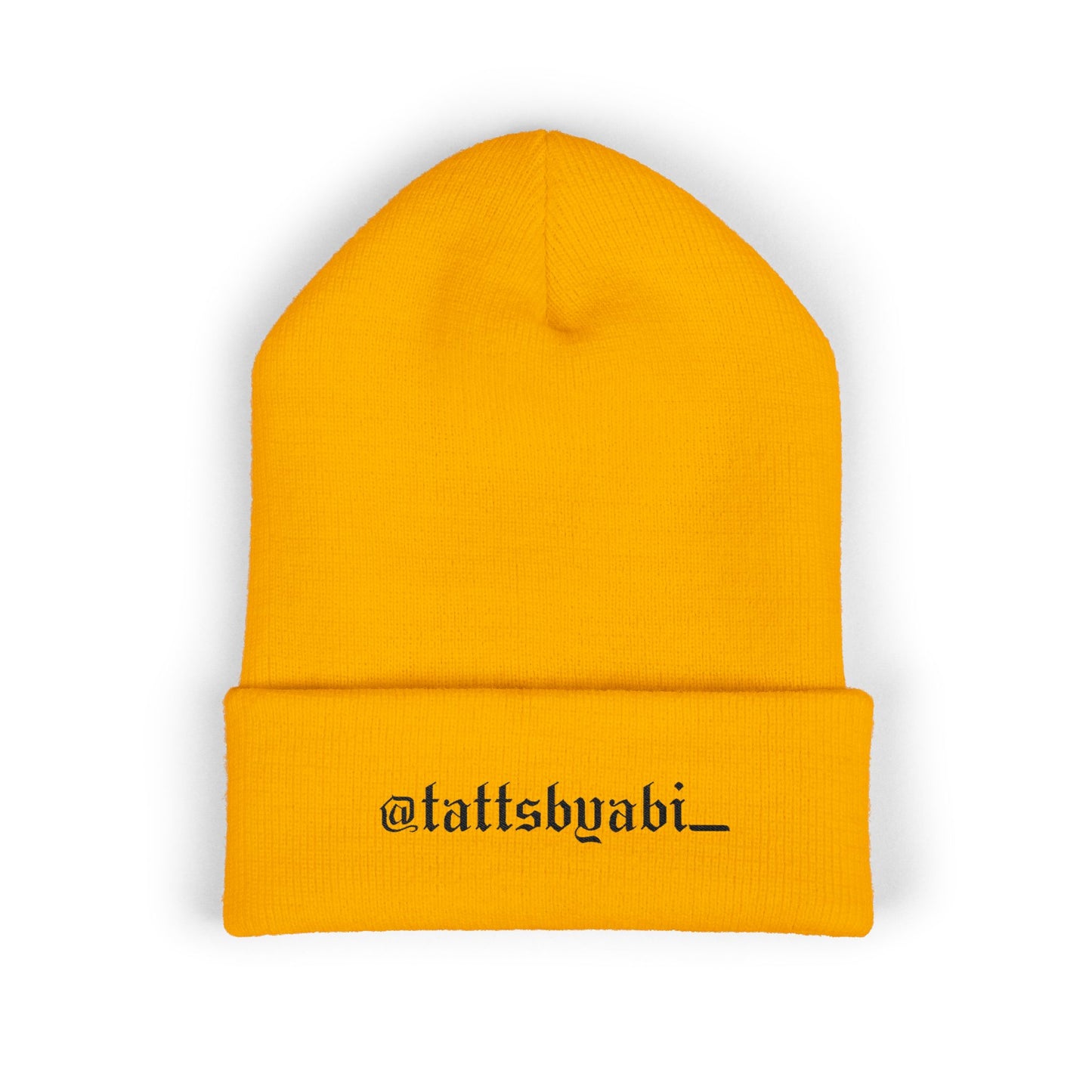Embroidered Cuffed Beanie — @tattsbyabi_ black script