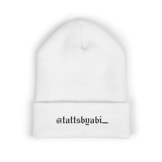 Embroidered Cuffed Beanie — @tattsbyabi_ black script