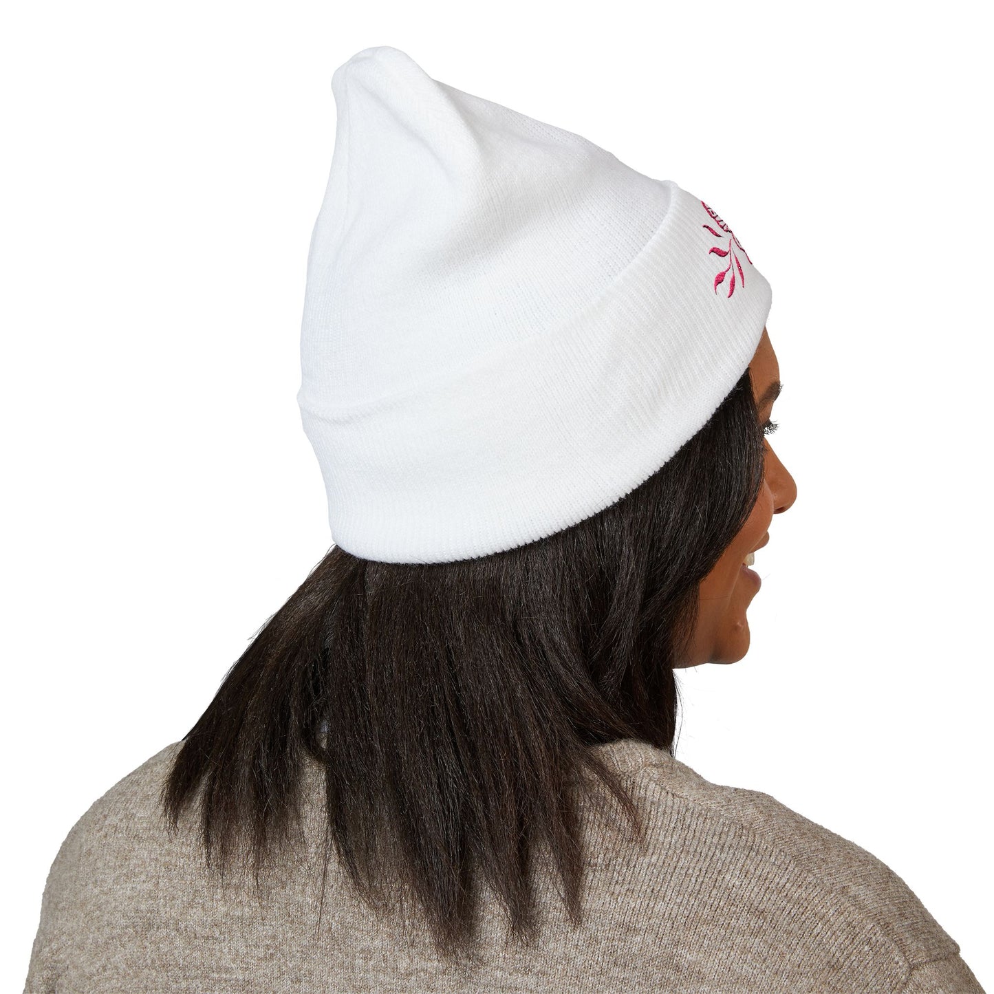 Embroidered Cuffed Beanie — Butterfly with leaves