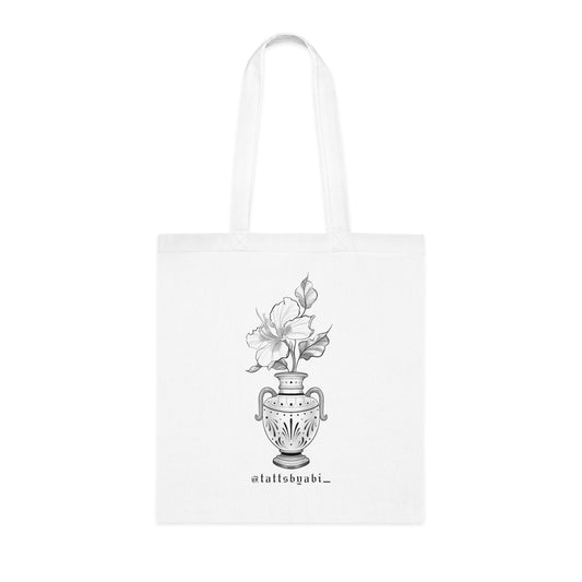 Hibiscus Vase Tote Bag | Eco-Friendly Shopping Bag, Art Tote, Gift for Her, Book Bag, Holy Heart Design