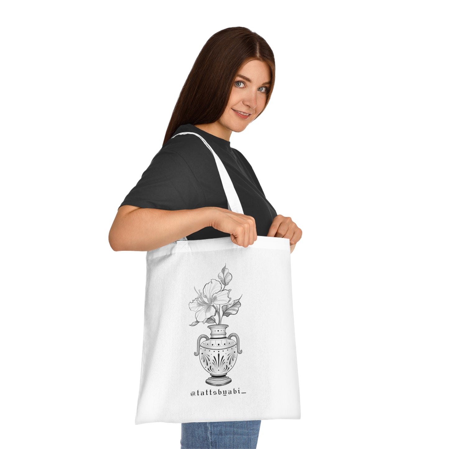 Hibiscus Vase Tote Bag | Eco-Friendly Shopping Bag, Art Tote, Gift for Her, Book Bag, Holy Heart Design