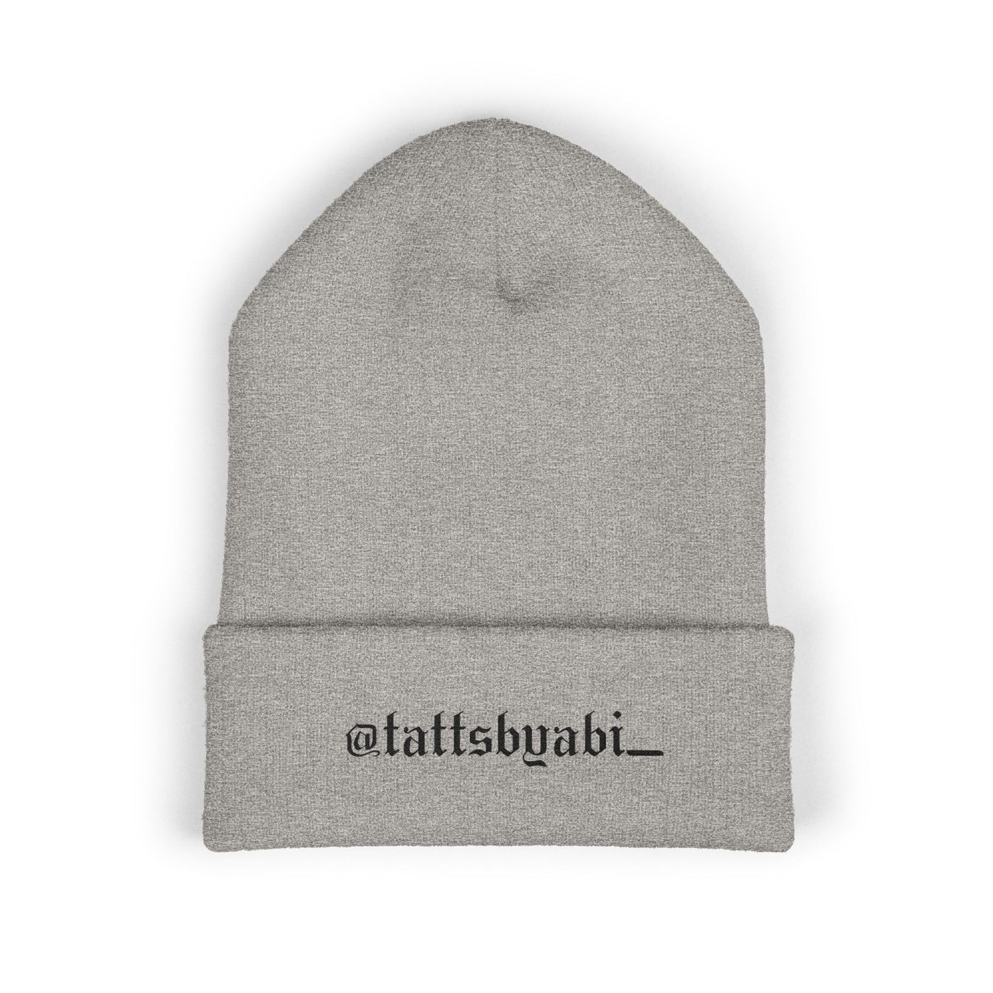 Embroidered Cuffed Beanie — @tattsbyabi_ black script