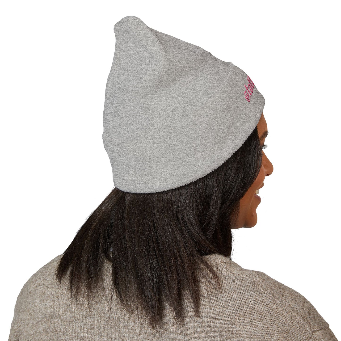 Embroidered Cuffed Beanie — @tattsbyabi_ Pink Script