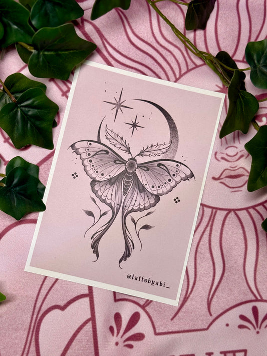 Pink Moth and Moon - Pink